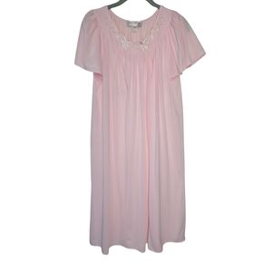 Vintage MISS ELAINE Classics Pink Embroidered Nightgown Medium *NEVER WORN*